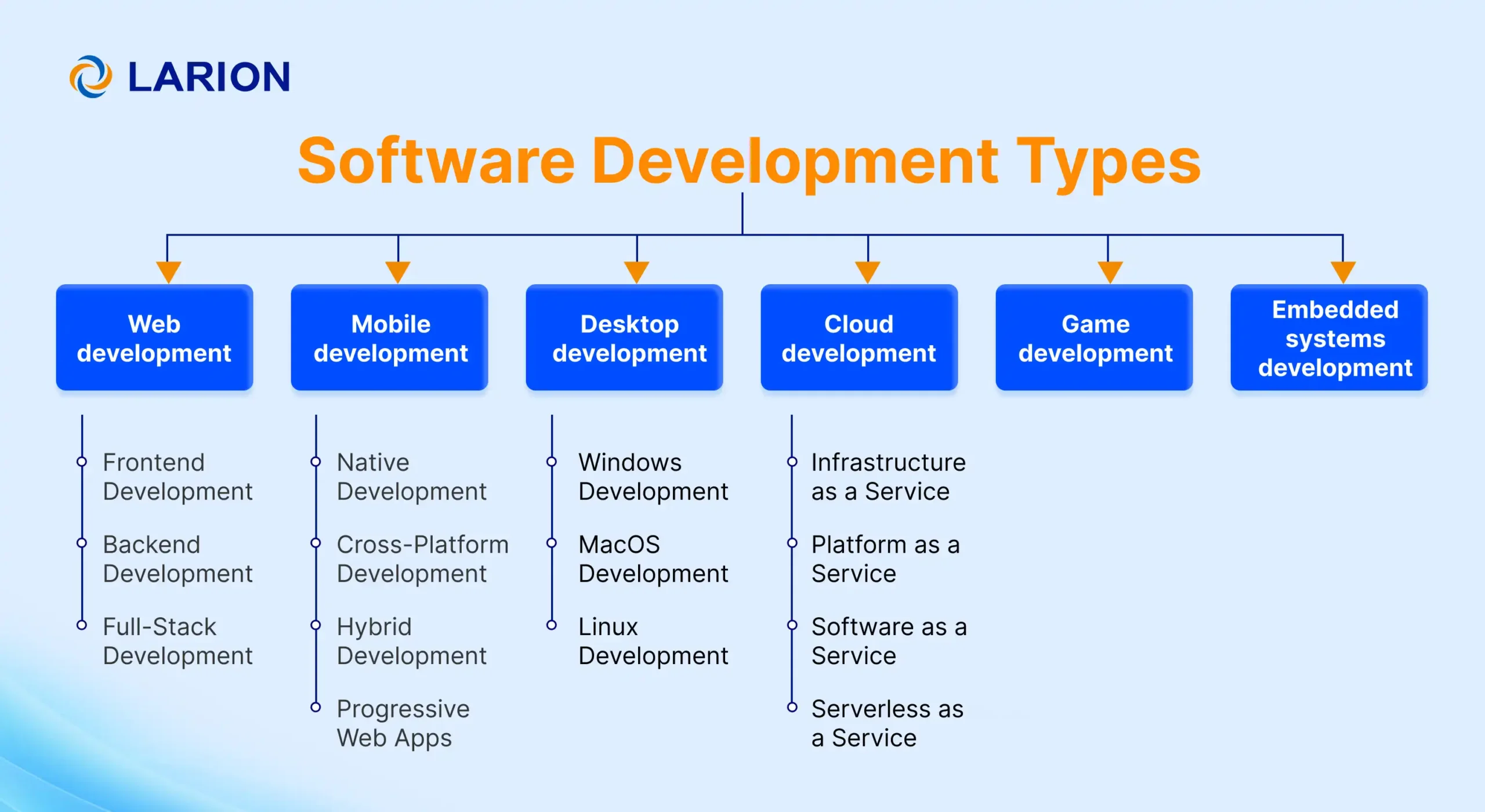 Infographic illustrating different types of software development | LARION