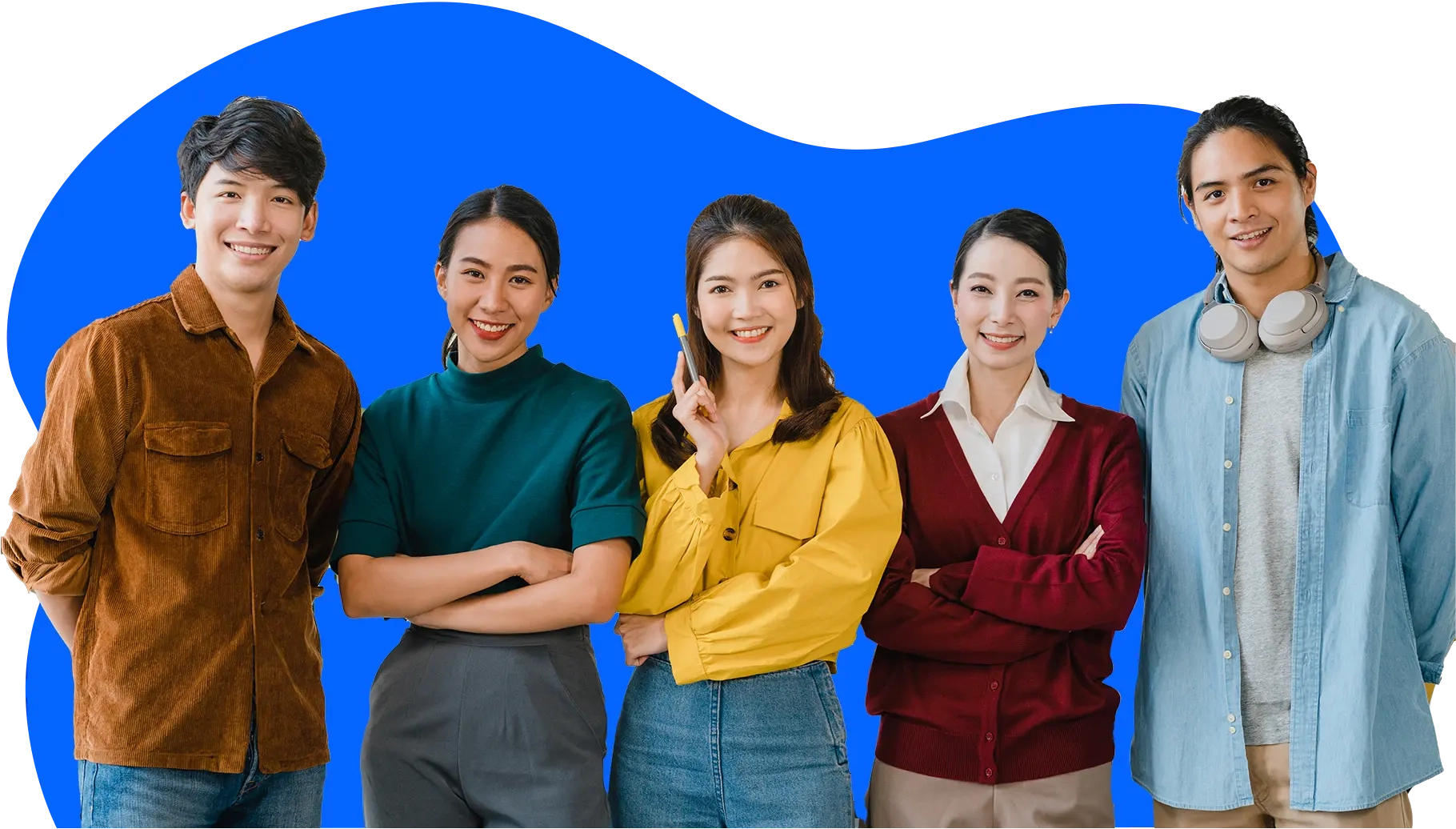 5 smiling professionals standing together | LARION