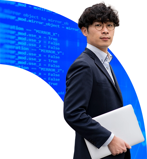 Man holding a laptop, focused on custom software development | LARION